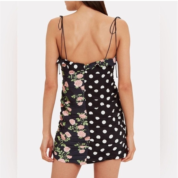 For Love And Lemons Mochi Shirred Mini Dress Black Floral Polka Print NWT XS - Picture 4 of 15